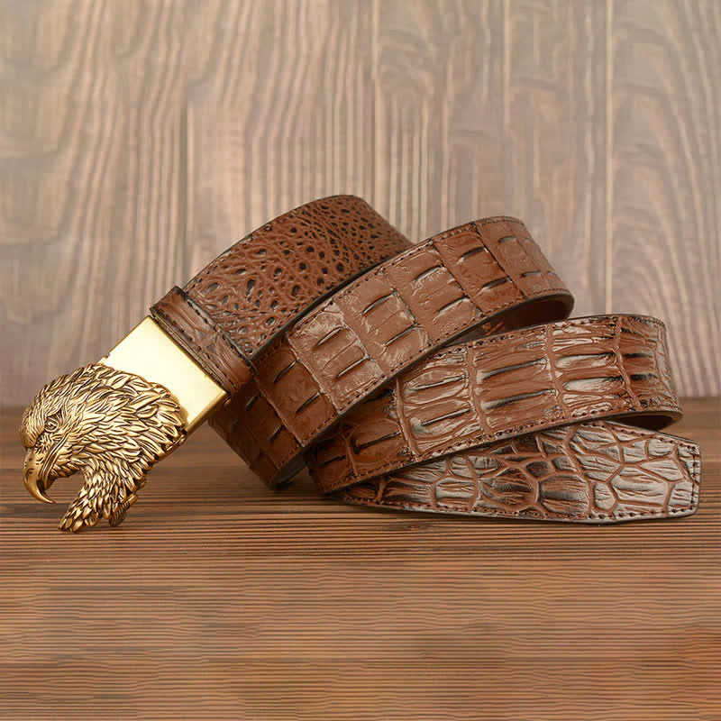 Men's Eagle Head Crocodile Embossed Leather Belt - Image 5