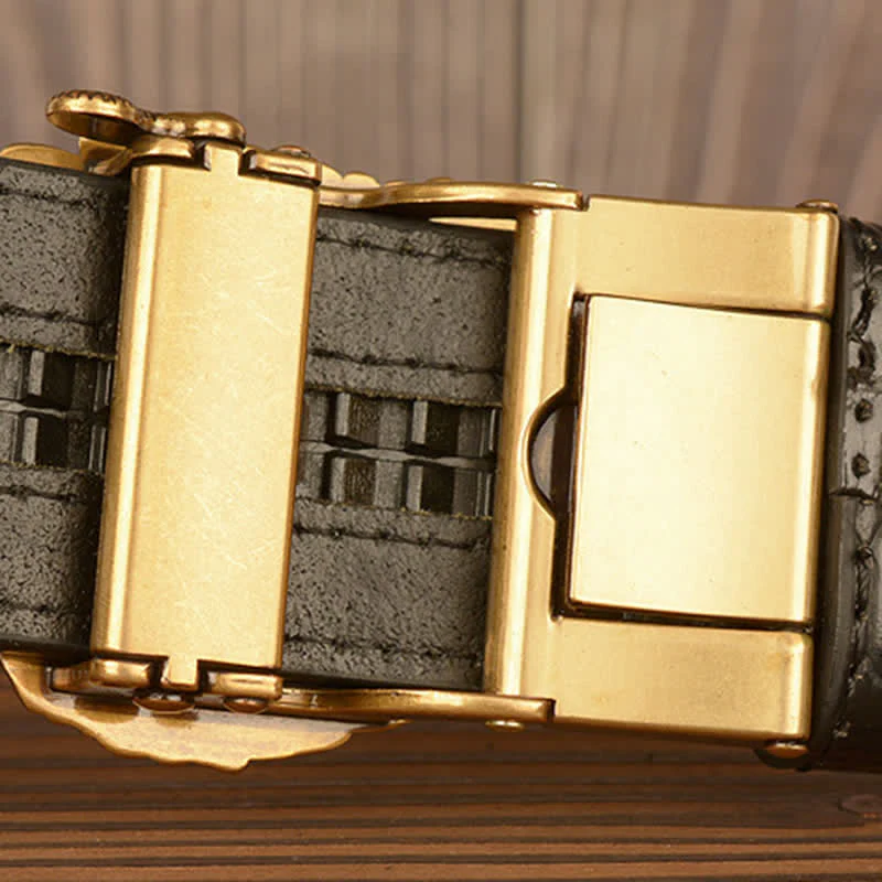 Men's Eagle Head Crocodile Embossed Leather Belt - Image 7