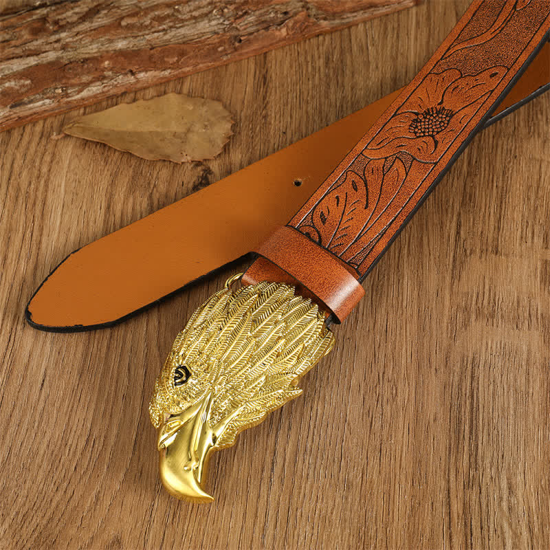 Men's Eagle Head Realistic Vulture Western Leather Belt - Image 13