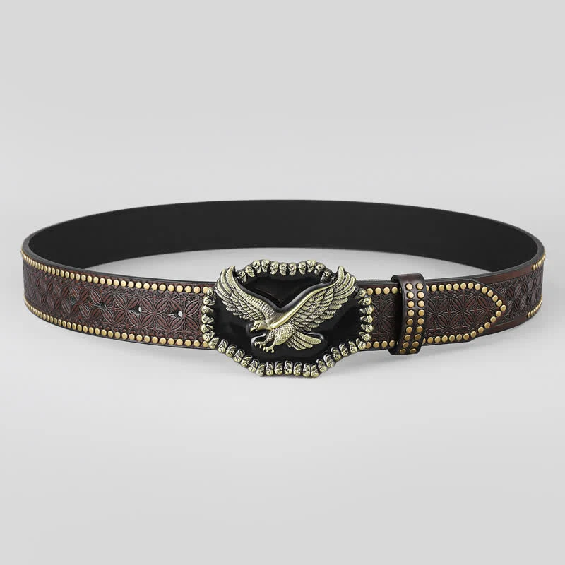 Men's Eagle Soaring Studded Western Leather Belt - Image 3