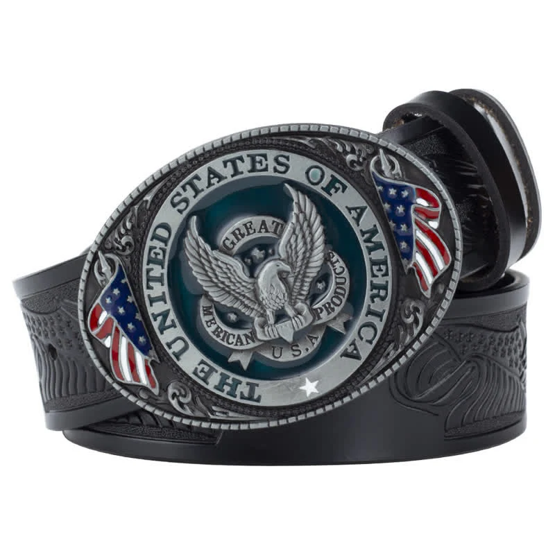 Men's Eagle Spread Wings Patriotic Buckle Leather Belt - Image 7