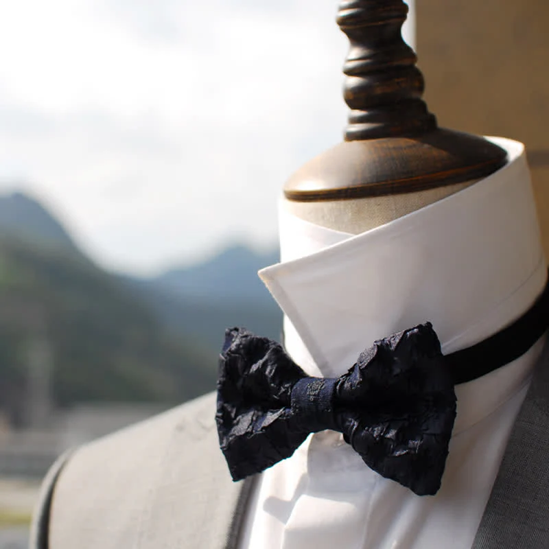 Men's Elegant Black Jacquard Floral Bow Tie - Image 5