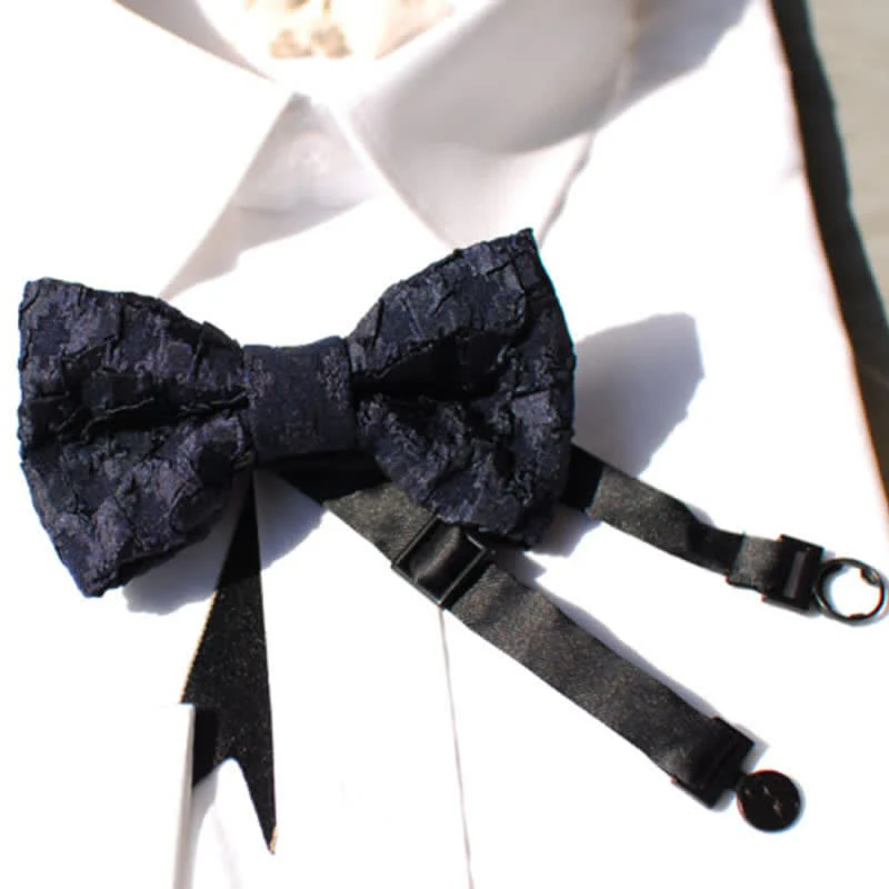 Men's Elegant Black Jacquard Floral Bow Tie - Image 6