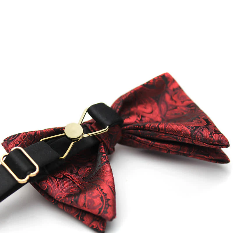 Men's Elegant British Style Burgundy Paisley Bow Tie - Image 3