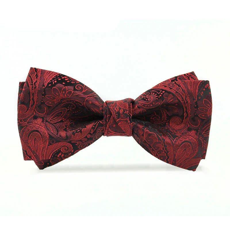 Men's Elegant British Style Burgundy Paisley Bow Tie - Image 6
