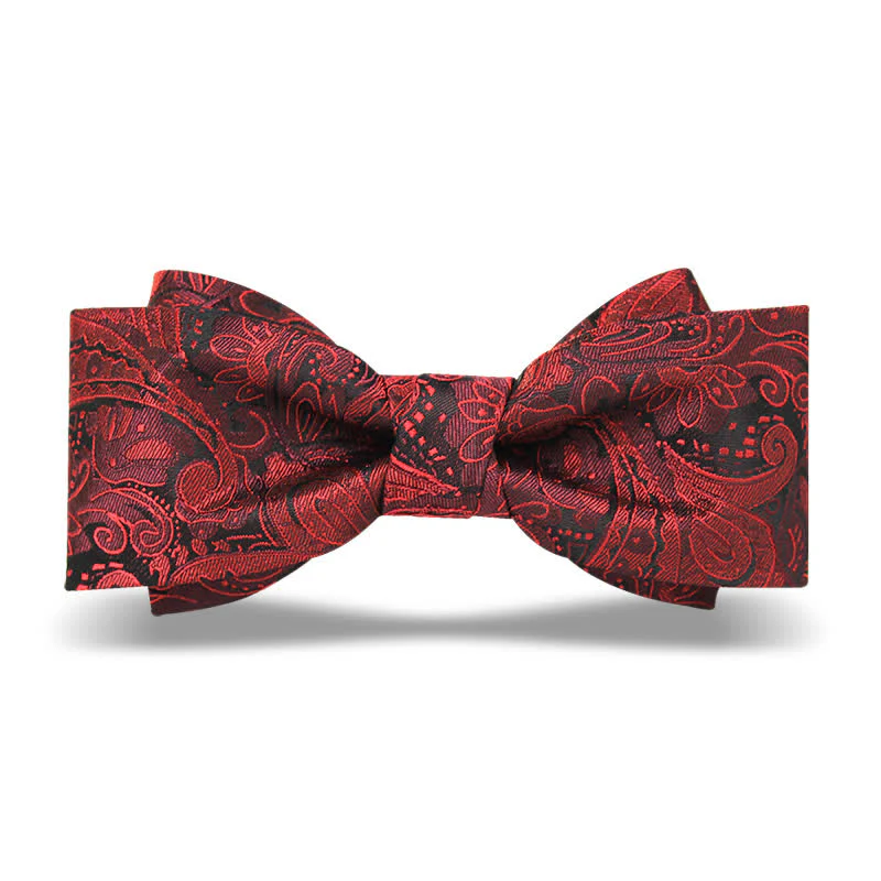 Men's Elegant British Style Burgundy Paisley Bow Tie - Image 8