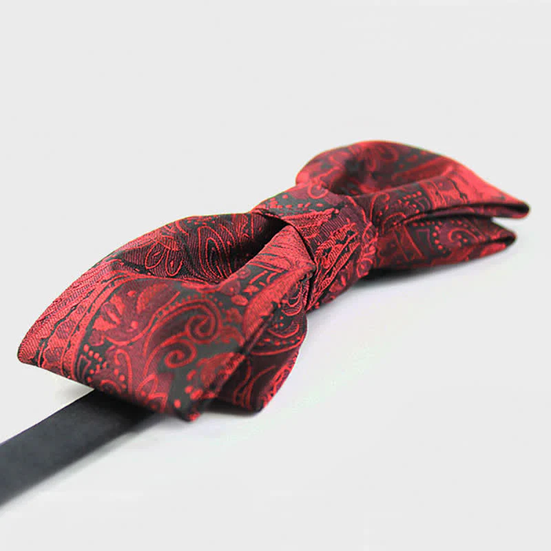 Men's Elegant British Style Burgundy Paisley Bow Tie - Image 9