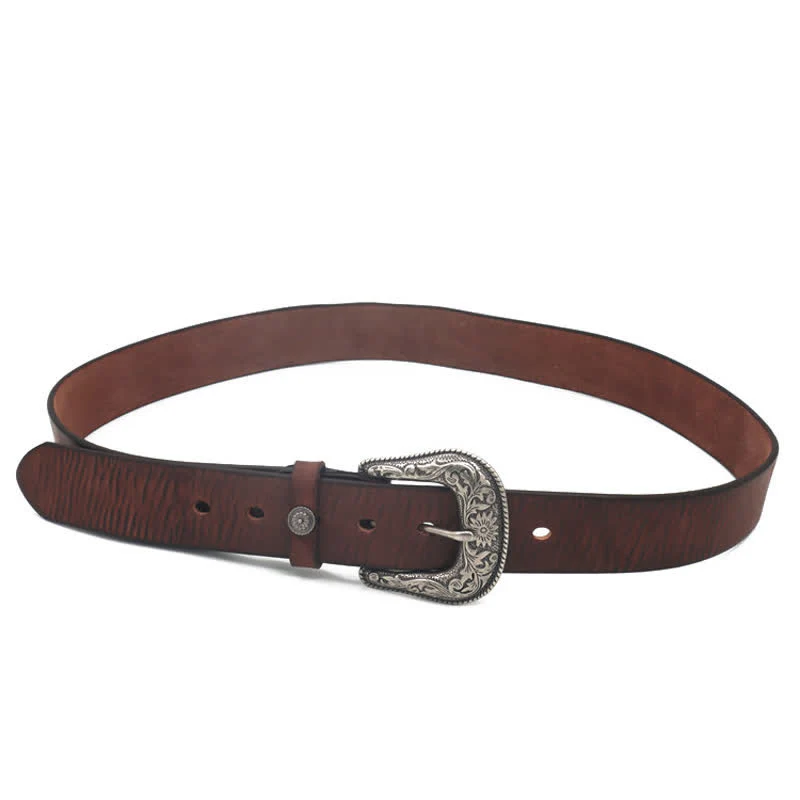 Men's Elegant Carved Flower Buckle Leather Belt - Image 11