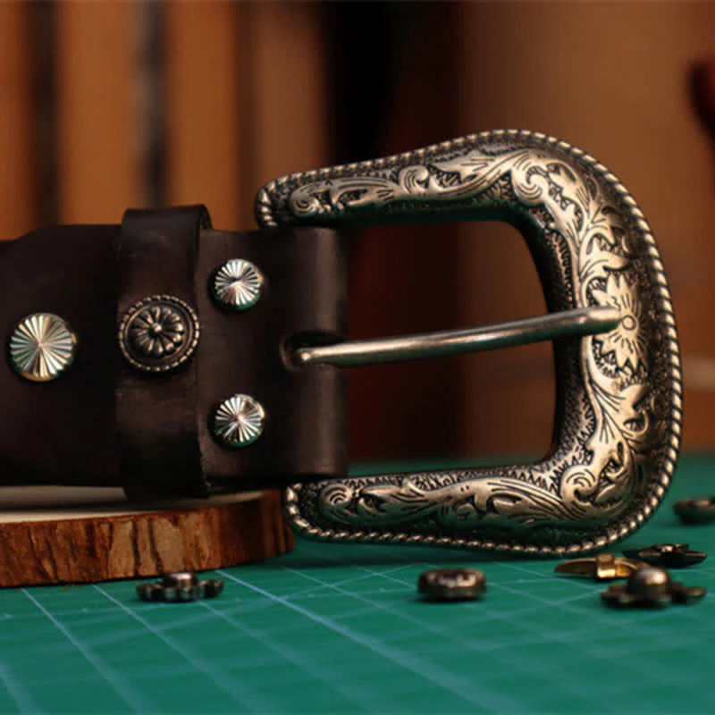 Men's Elegant Carved Flower Buckle Leather Belt - Image 6