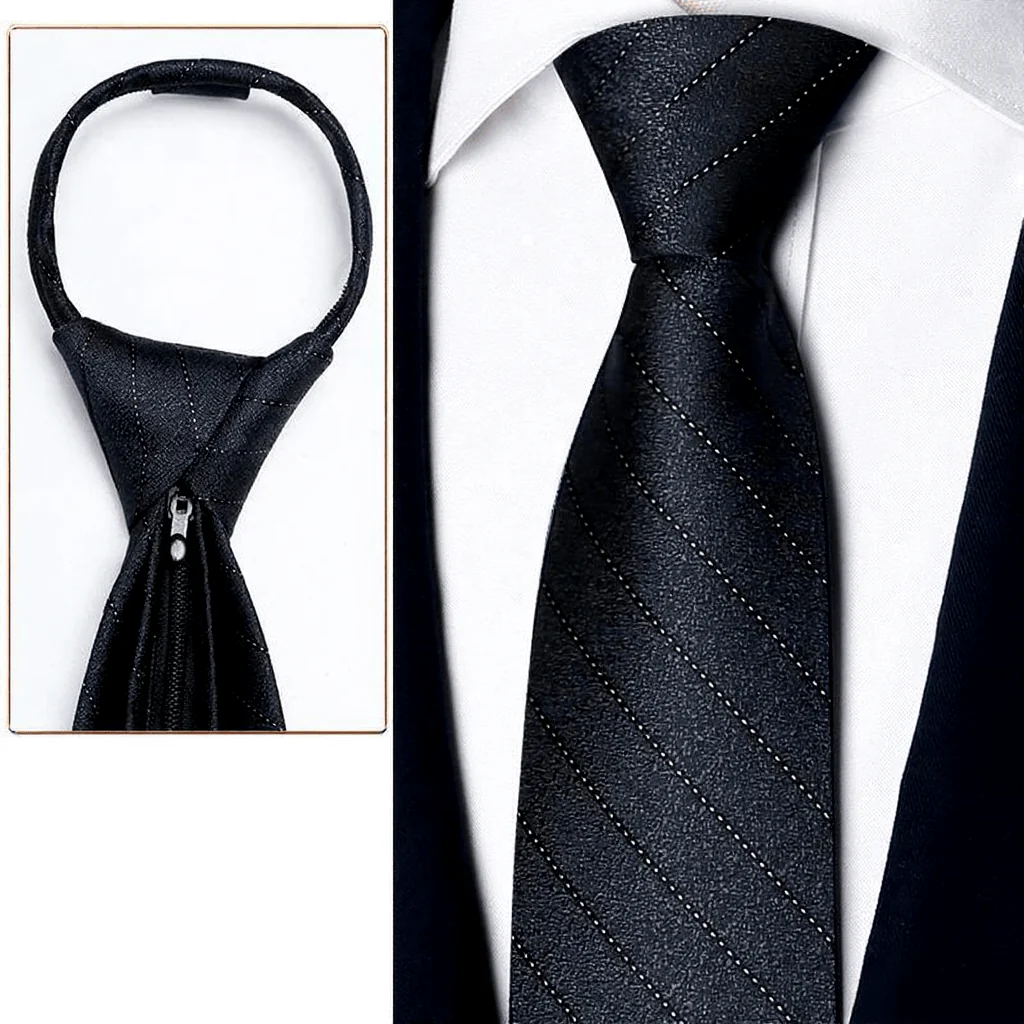 Men's Elegant Champagne Zipper Pre-Tied Necktie - Image 4