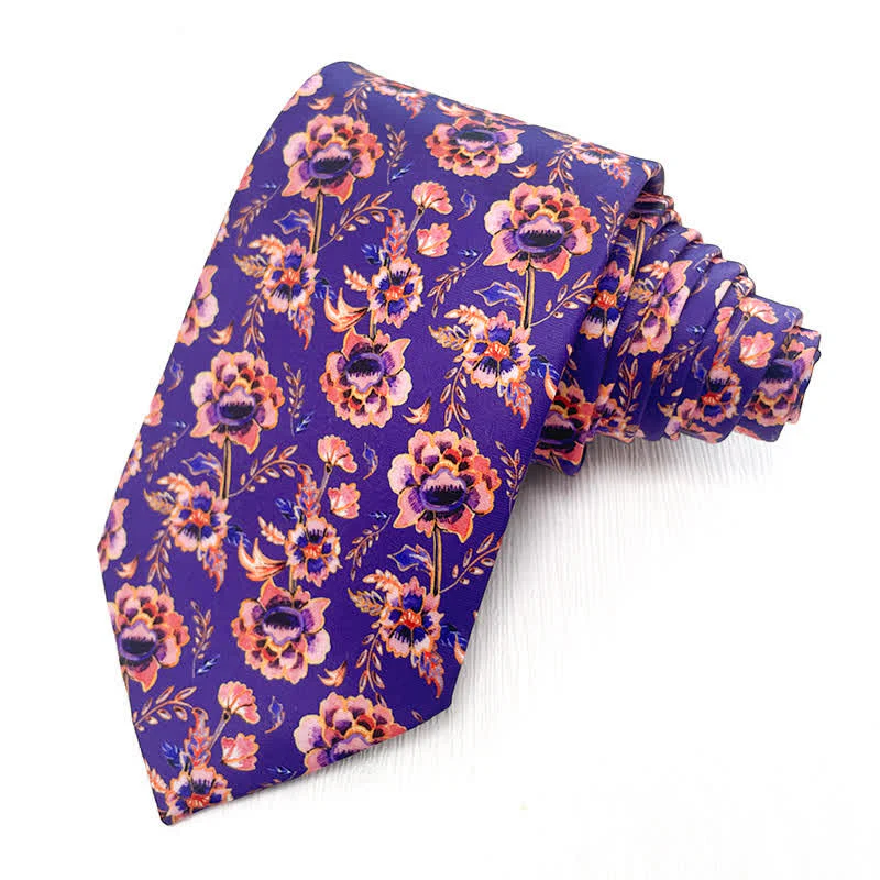 Men's Elegant Dark Purple Pink Floral Wedding Necktie - Image 2