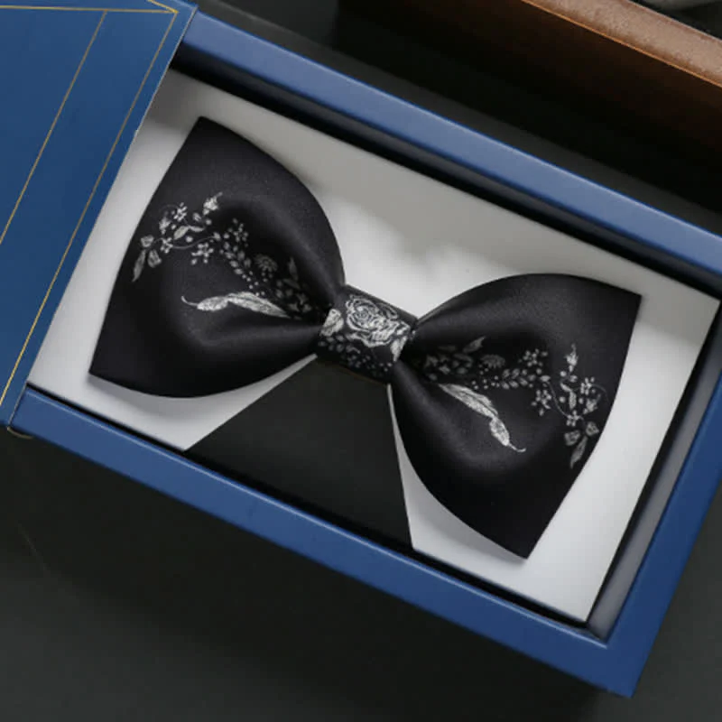 Men's Elegant Floral Plant Pattern Wedding Bow Tie - Image 11