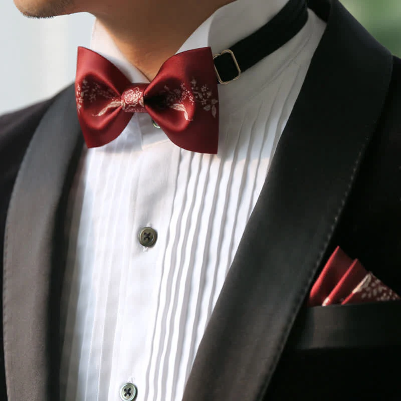 Men's Elegant Floral Plant Pattern Wedding Bow Tie - Image 2