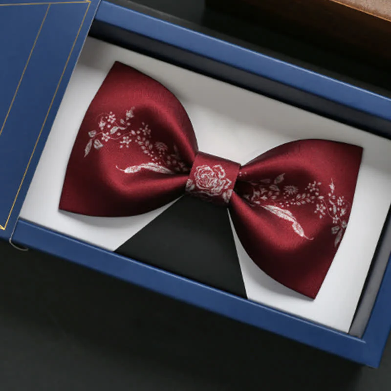 Men's Elegant Floral Plant Pattern Wedding Bow Tie - Image 3