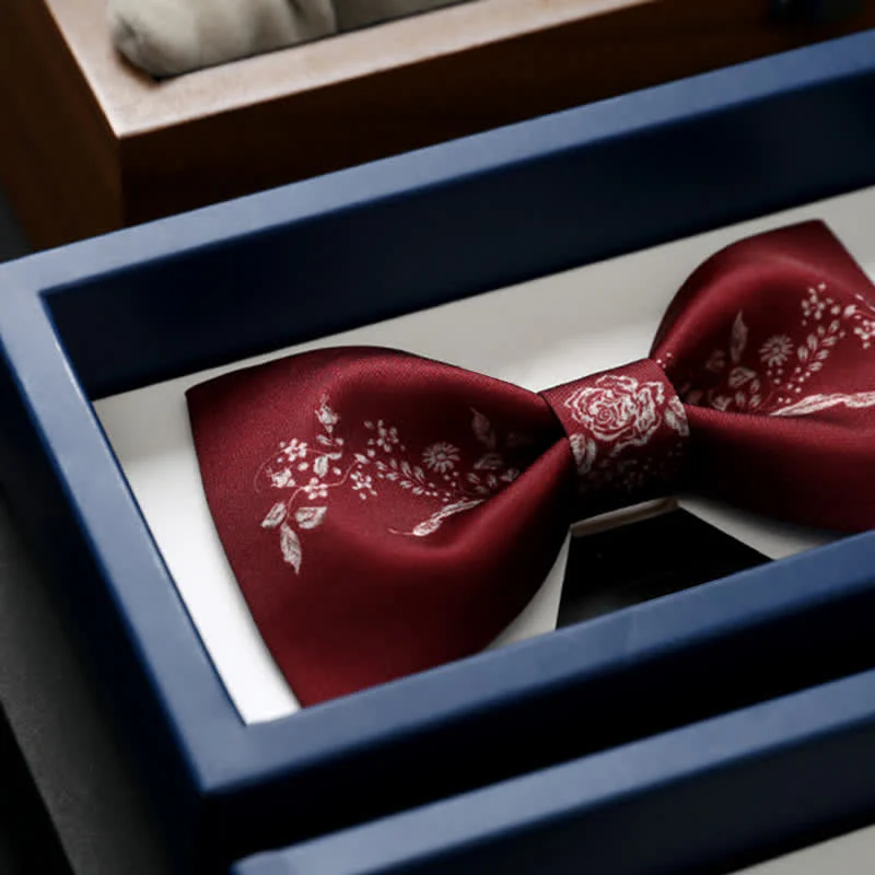 Men's Elegant Floral Plant Pattern Wedding Bow Tie - Image 4