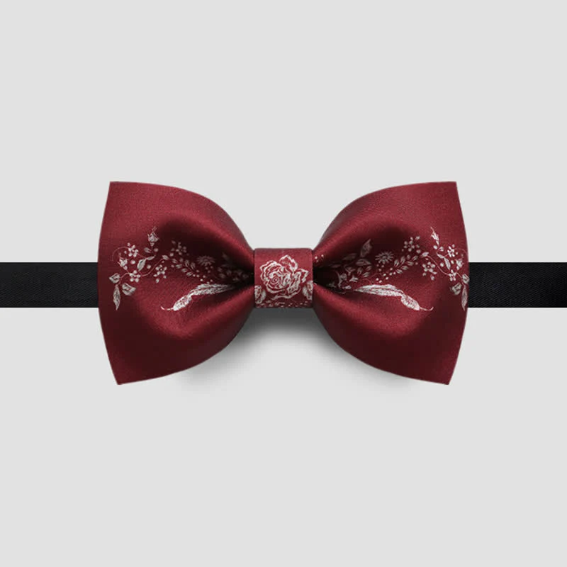 Men's Elegant Floral Plant Pattern Wedding Bow Tie - Image 5