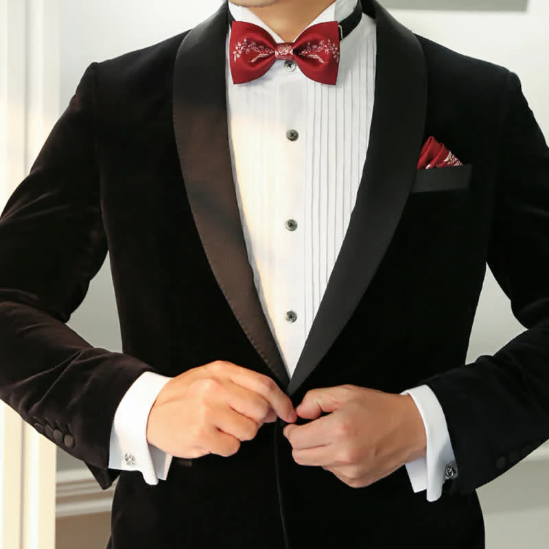 Men's Elegant Floral Plant Pattern Wedding Bow Tie - Image 8