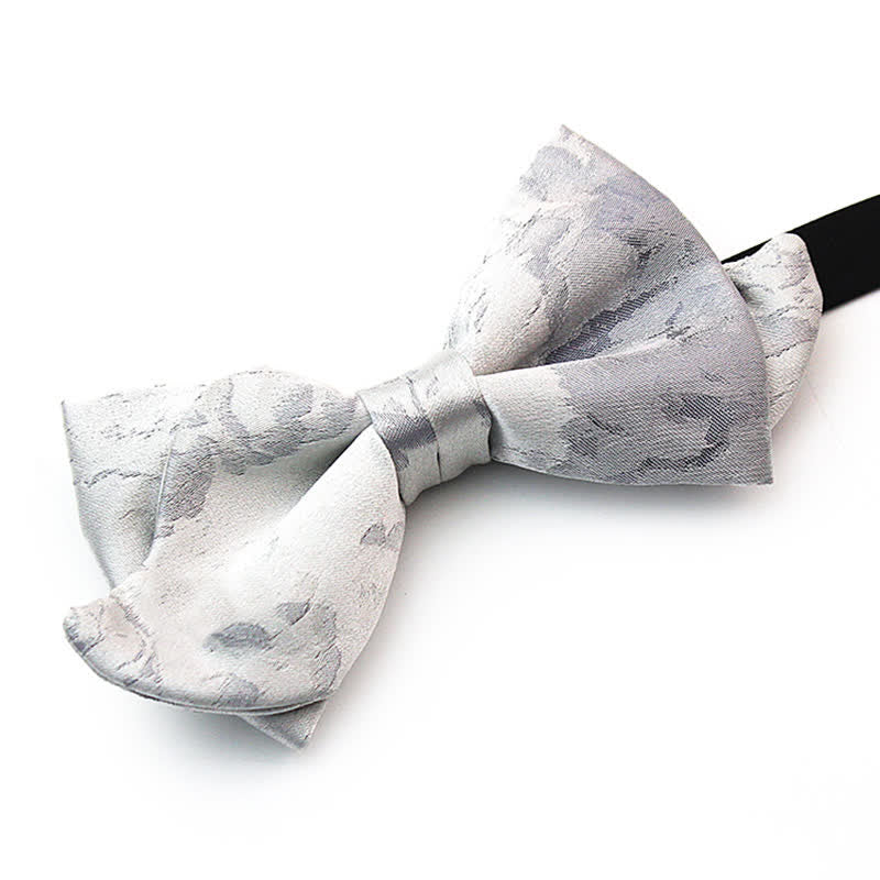 Men's Elegant Gray White Pure Silk Bow Tie - Image 2