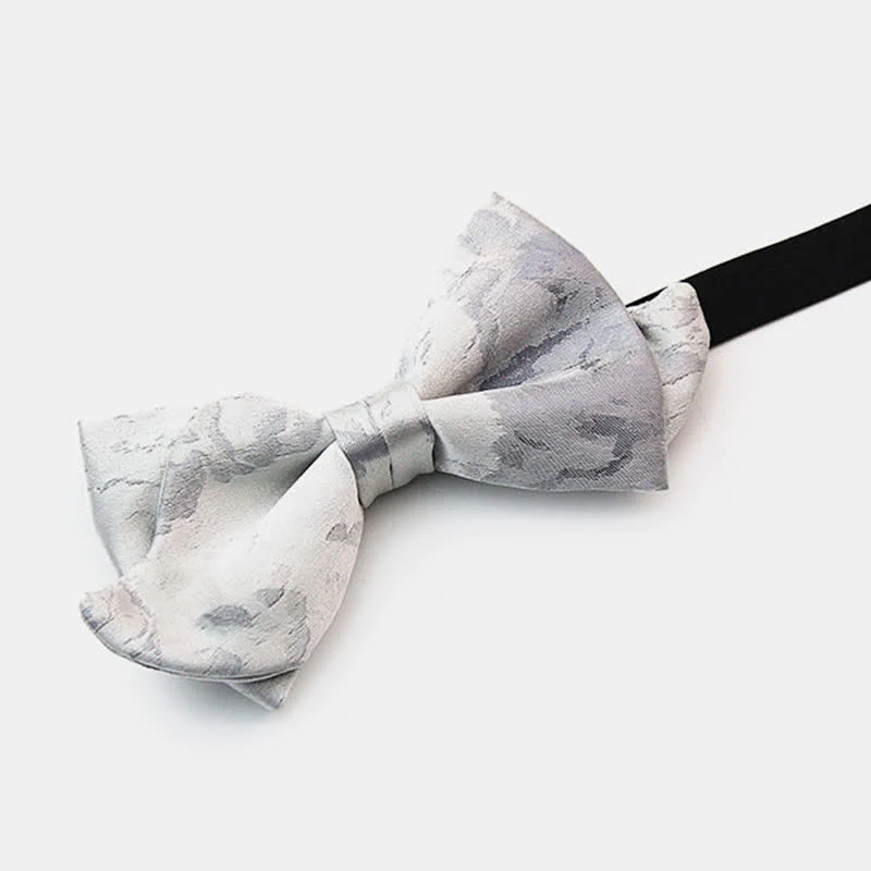 Men's Elegant Gray White Pure Silk Bow Tie - Image 3