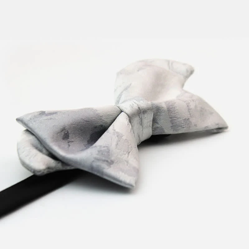 Men's Elegant Gray White Pure Silk Bow Tie - Image 4