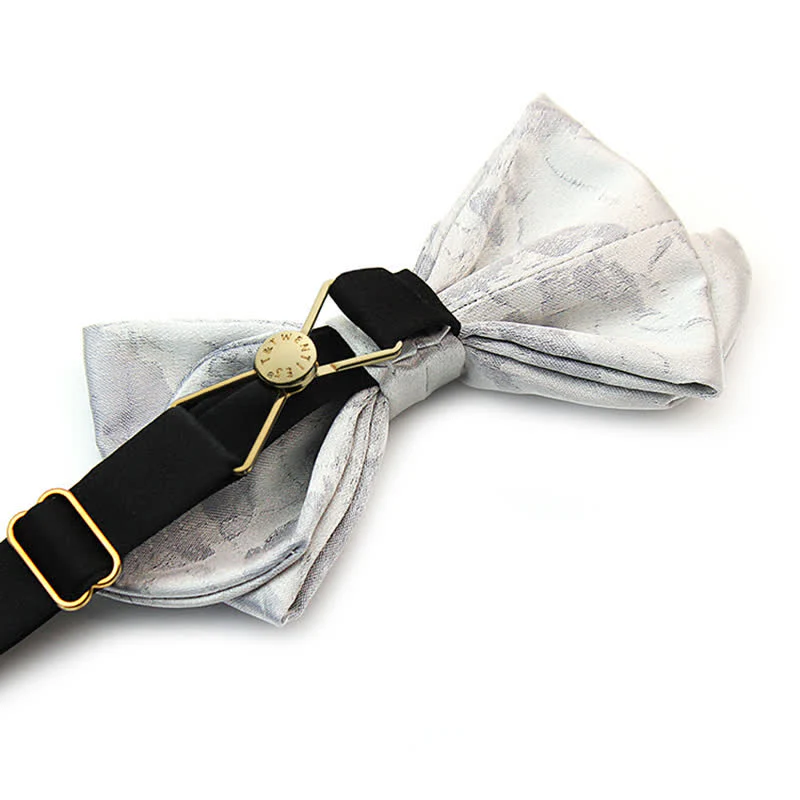 Men's Elegant Gray White Pure Silk Bow Tie - Image 5