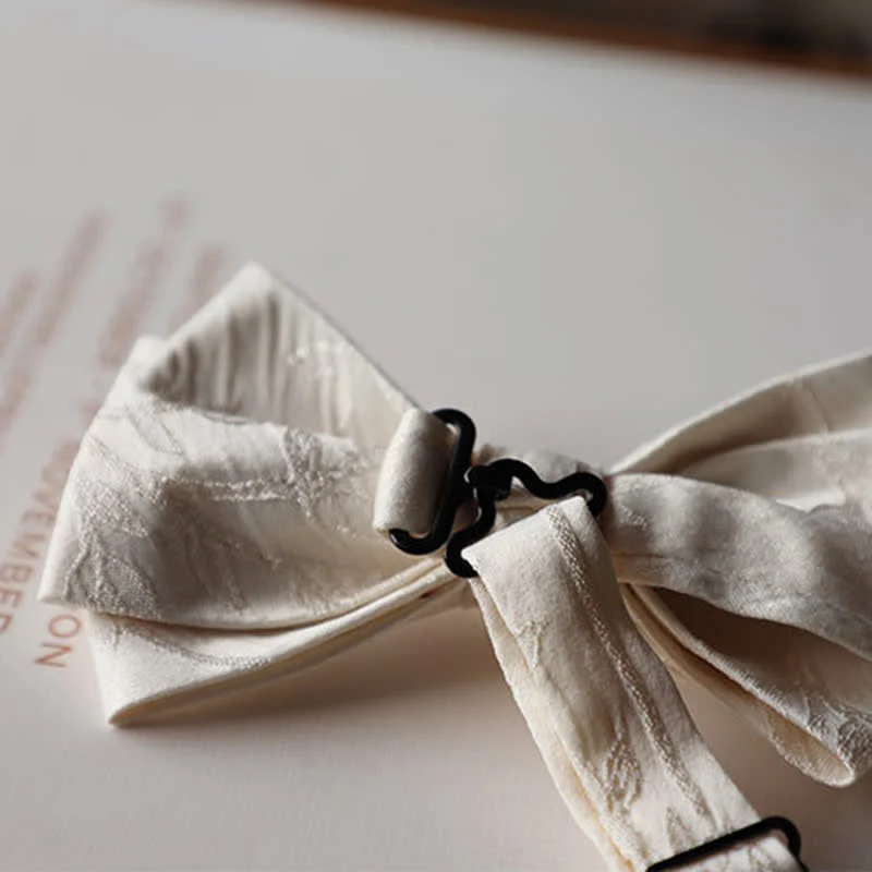 Men's Elegant Ivory White Solid Color Bow Tie - Image 4