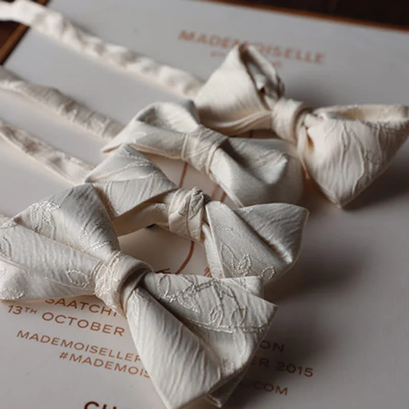 Men's Elegant Ivory White Solid Color Bow Tie - Image 5