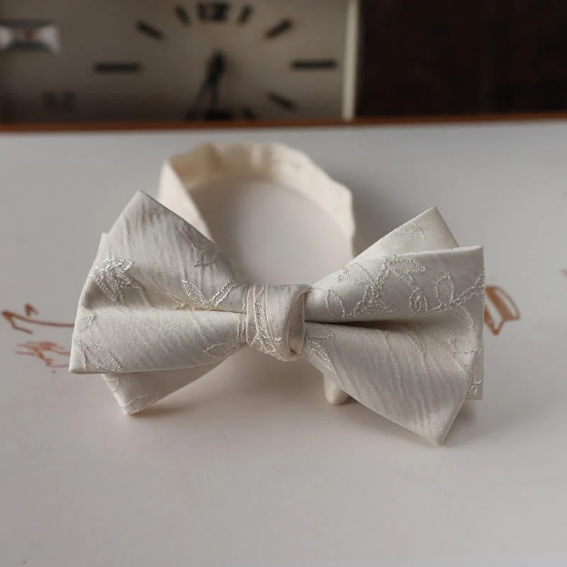 Men's Elegant Ivory White Solid Color Bow Tie - Image 6