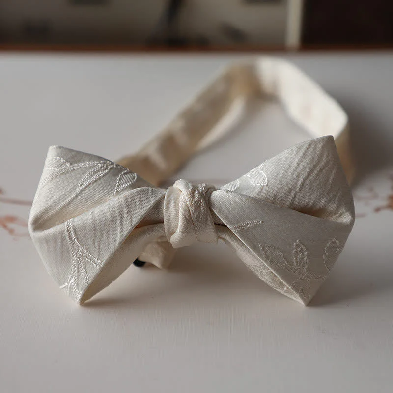 Men's Elegant Ivory White Solid Color Bow Tie - Image 7