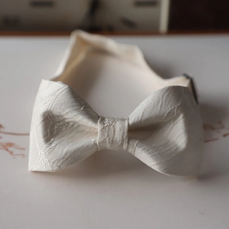 Men's Elegant Ivory White Solid Color Bow Tie - Image 8
