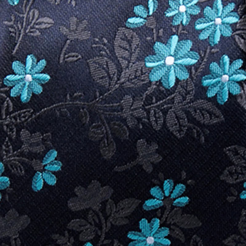 Men's Elegant Navy Blue Floral Pattern Necktie - Image 2