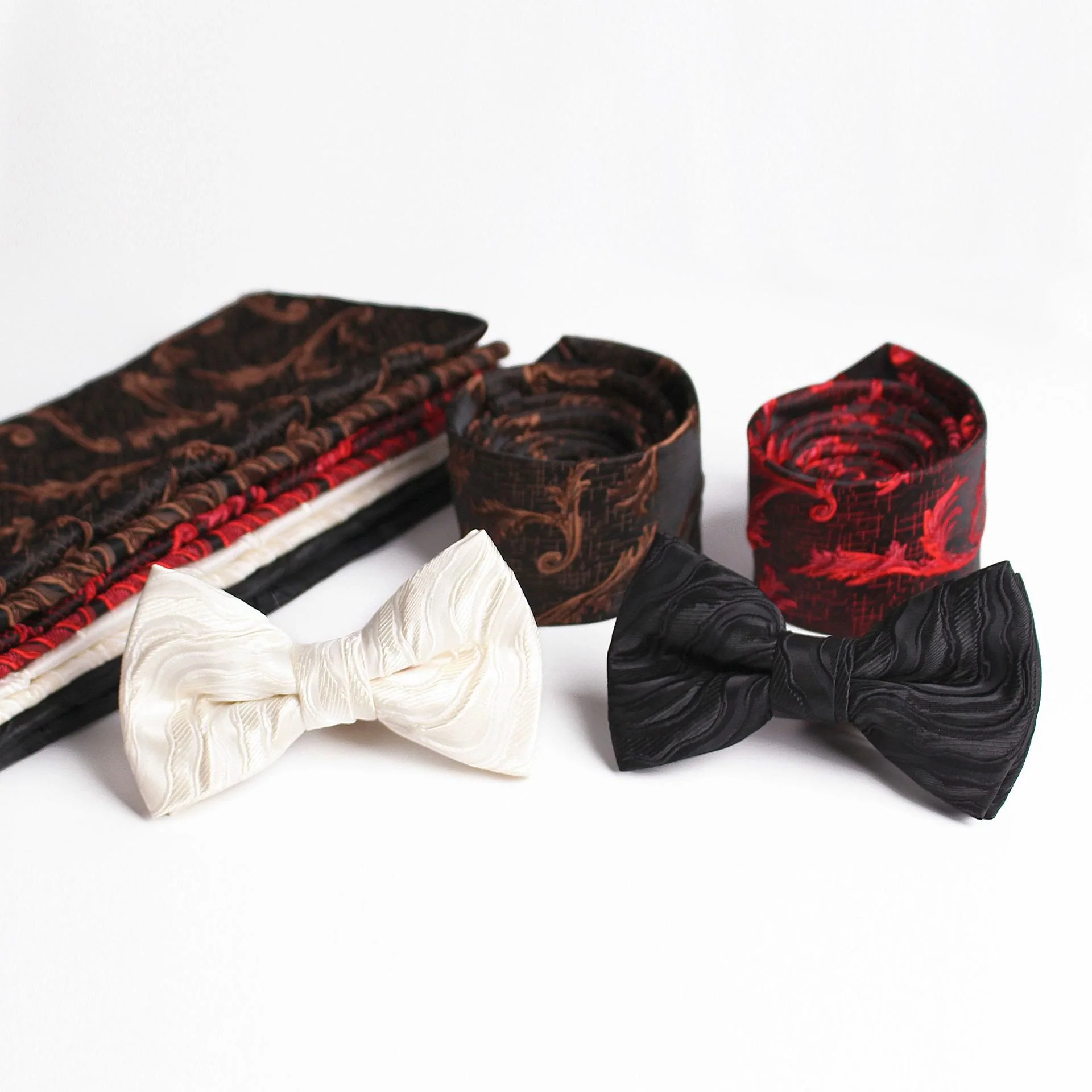 Men's Elegant Printed Formal Necktie Bow Tie Pocket Square