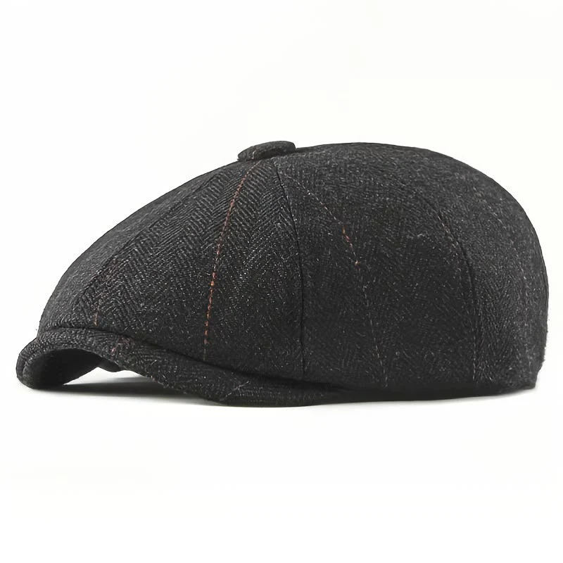 Men's Elegant Retro Herringbone Pattern Newsboy Beret Hat - Image 3