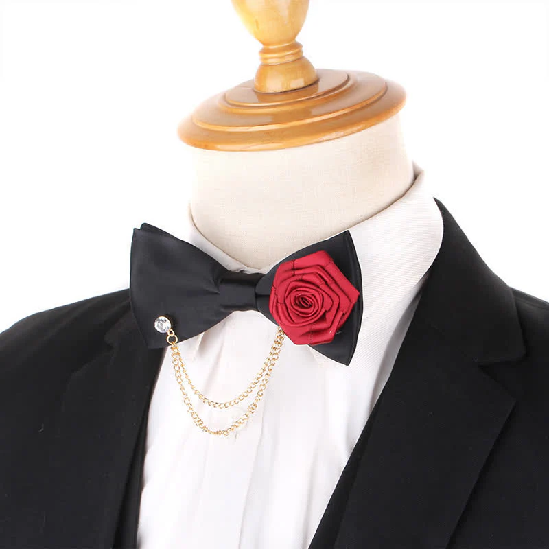 Men's Elegant Rose Golden Chain Decoration Bow Tie - Image 2