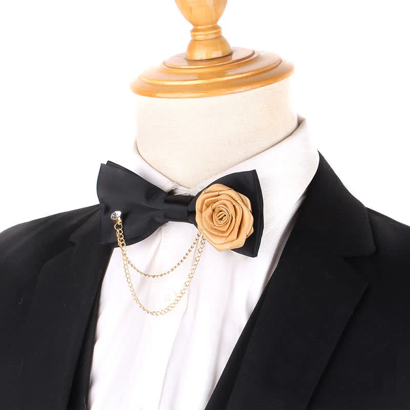 Men's Elegant Rose Golden Chain Decoration Bow Tie - Image 7