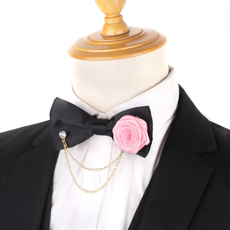 Men's Elegant Rose Golden Chain Decoration Bow Tie - Image 9