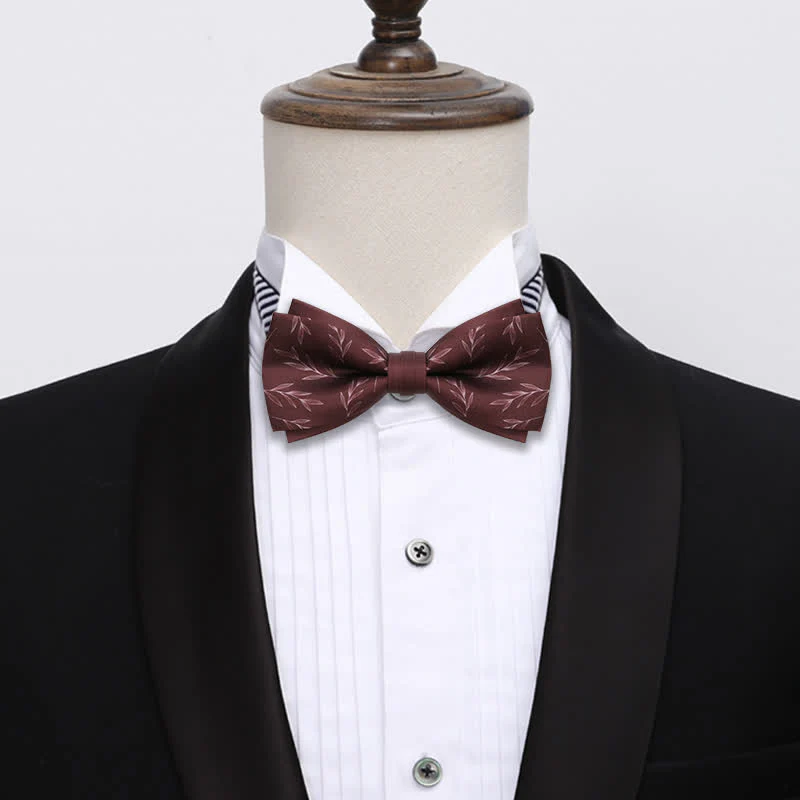 Men's Elegant Wine Red Willow Print Bow Tie - Image 2