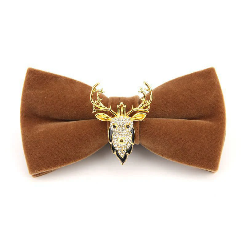Men's Elk Head Rhinestone Christmas Velvet Bow Tie - Image 3