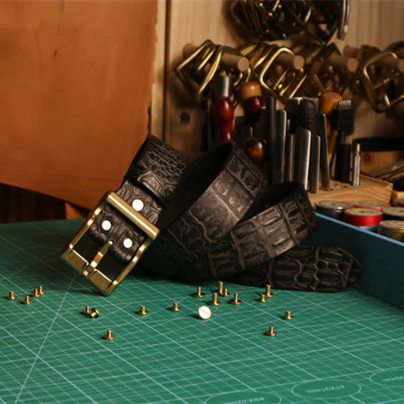 Men's Embossed Crocodile Skin Pattern Leather Belt - Image 10