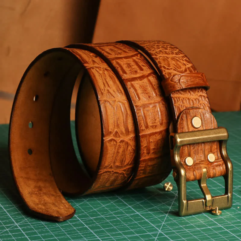 Men's Embossed Crocodile Skin Pattern Leather Belt - Image 14