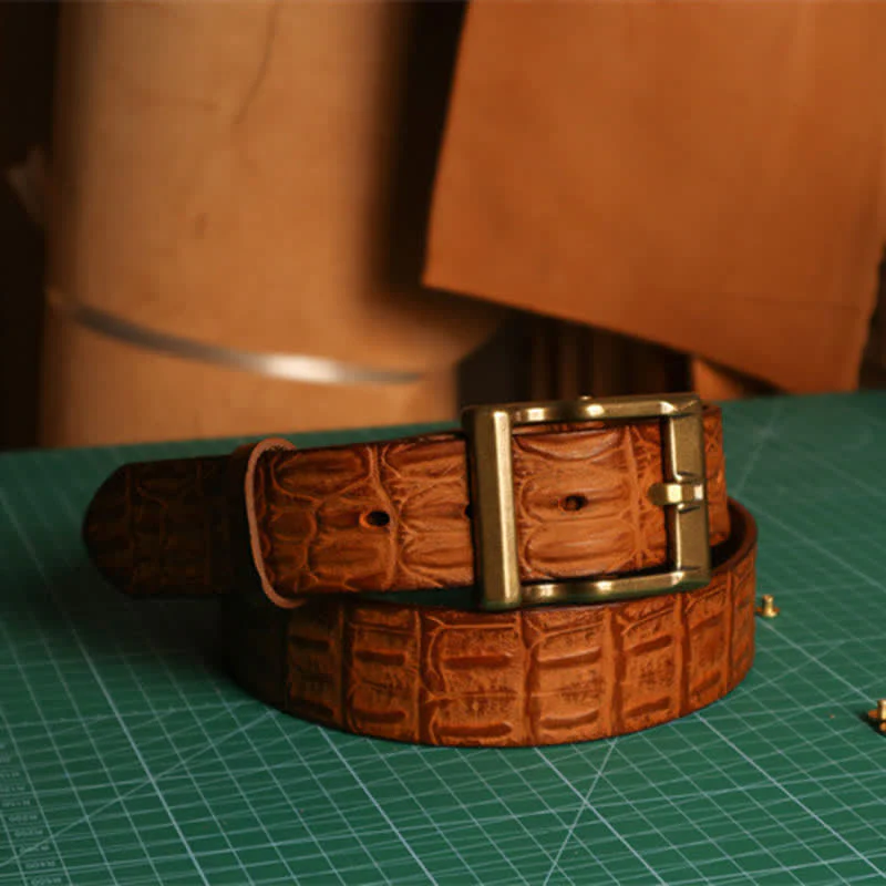 Men's Embossed Crocodile Skin Pattern Leather Belt - Image 16