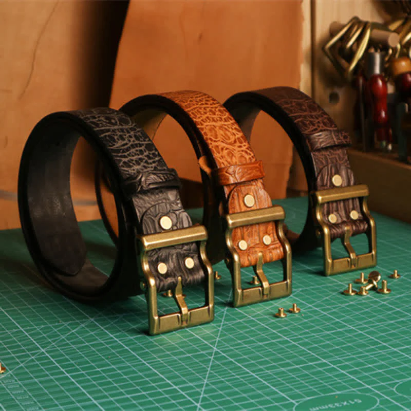 Men's Embossed Crocodile Skin Pattern Leather Belt - Image 2