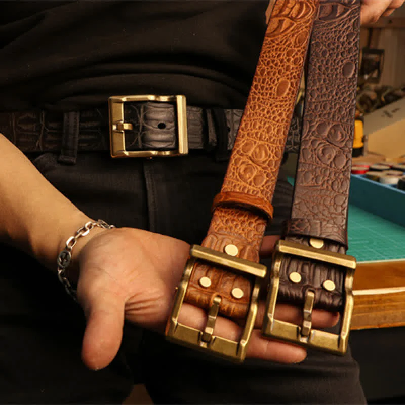 Men's Embossed Crocodile Skin Pattern Leather Belt - Image 7