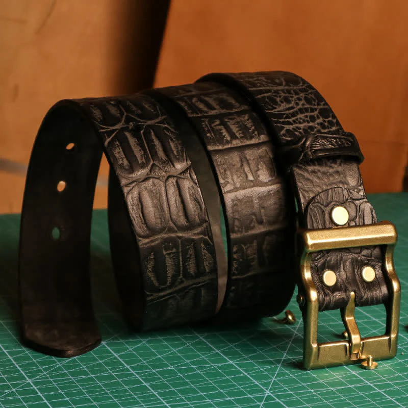 Men's Embossed Crocodile Skin Pattern Leather Belt - Image 9
