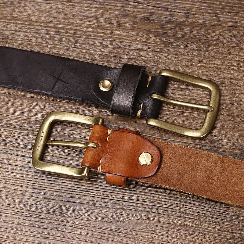 Men's Embossed Feather Pattern Pure Leather Belt - Image 3