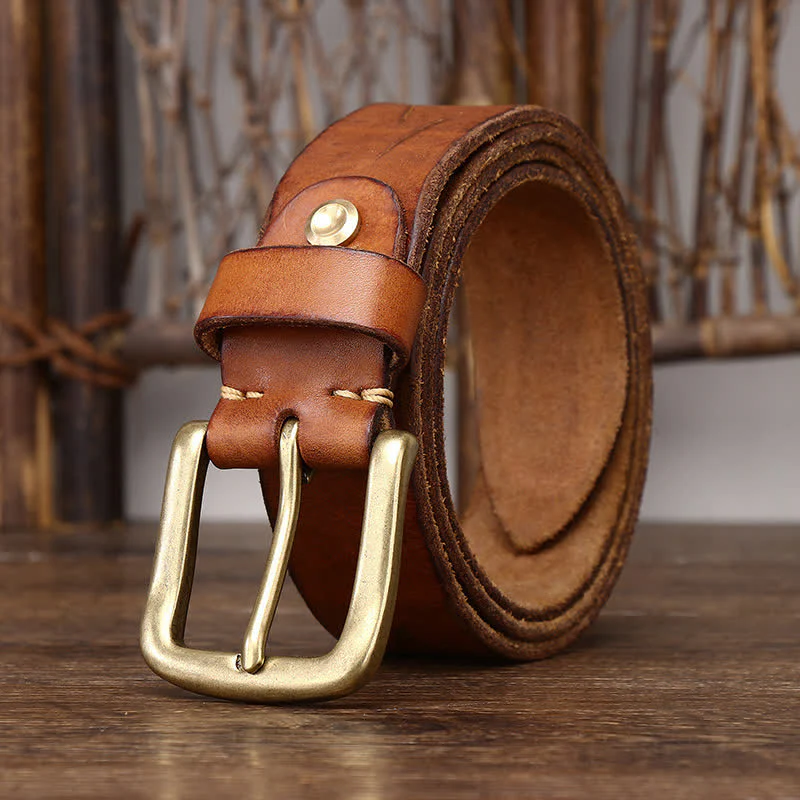 Men's Embossed Feather Pattern Pure Leather Belt - Image 4