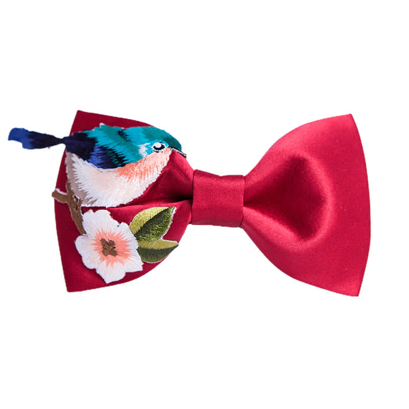 Men's Embroidered Bird Flower Bow Tie - Image 5