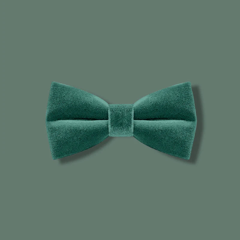 Men's Emerald Green Solid Color Velvet Bow Tie - Image 2