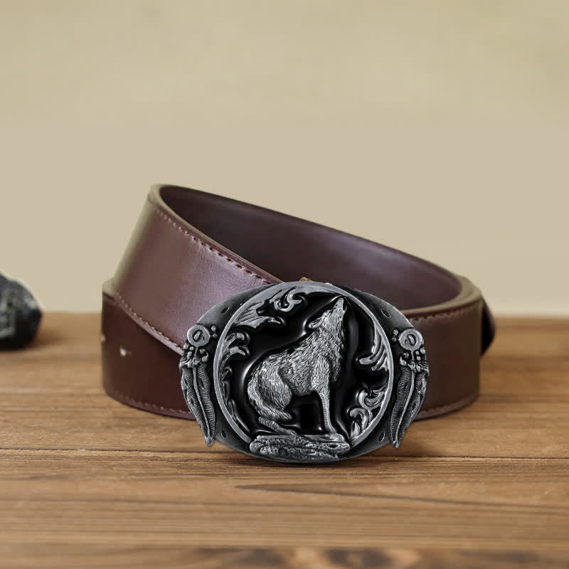 Men's DIY Enamel Domineering Howling Wolf Buckle Leather Belt - Image 12