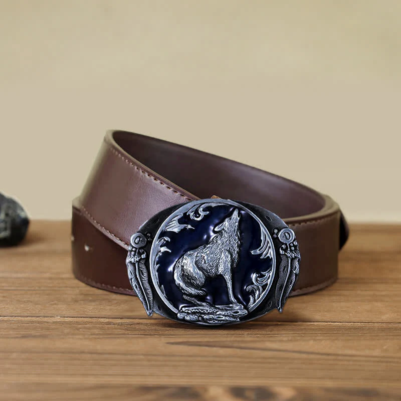Men's DIY Enamel Domineering Howling Wolf Buckle Leather Belt - Image 13